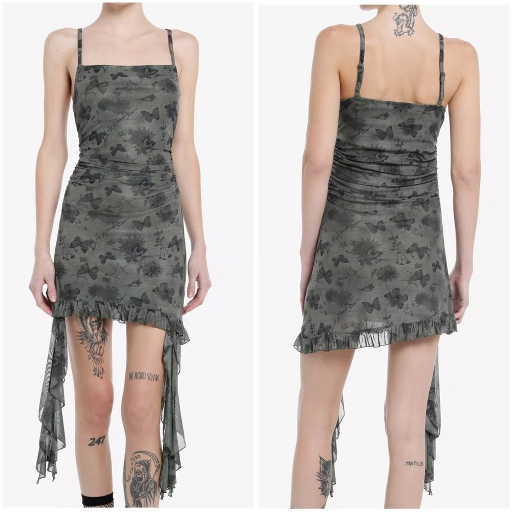 Hot Topic Thorn & Fable Mini Mesh Ruffle Butterfly Dress Size L Juniors